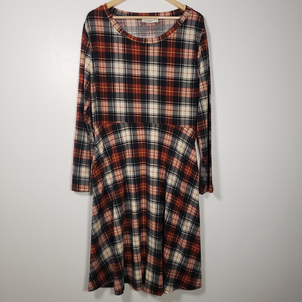 Nemidor 18 Plus Size Fit & Flare Plaid Dress